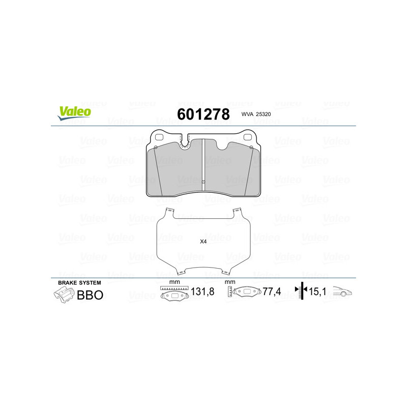 Jeu de quatre plaquettes de frein à disque VALEO