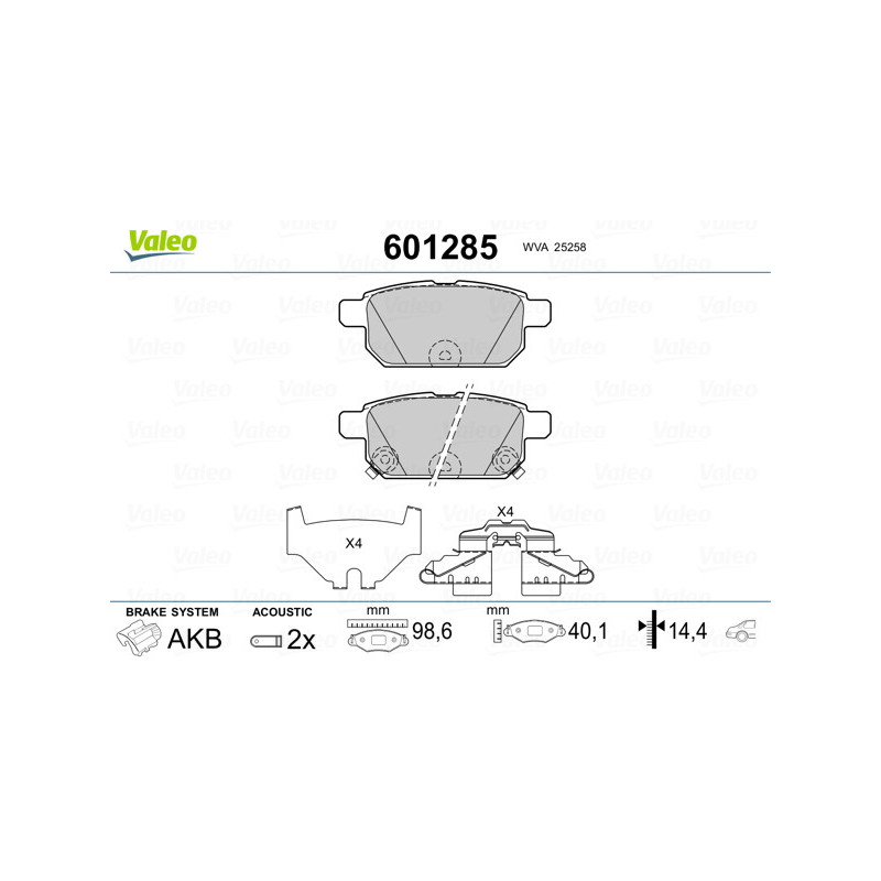 Jeu de quatre plaquettes de frein à disque VALEO