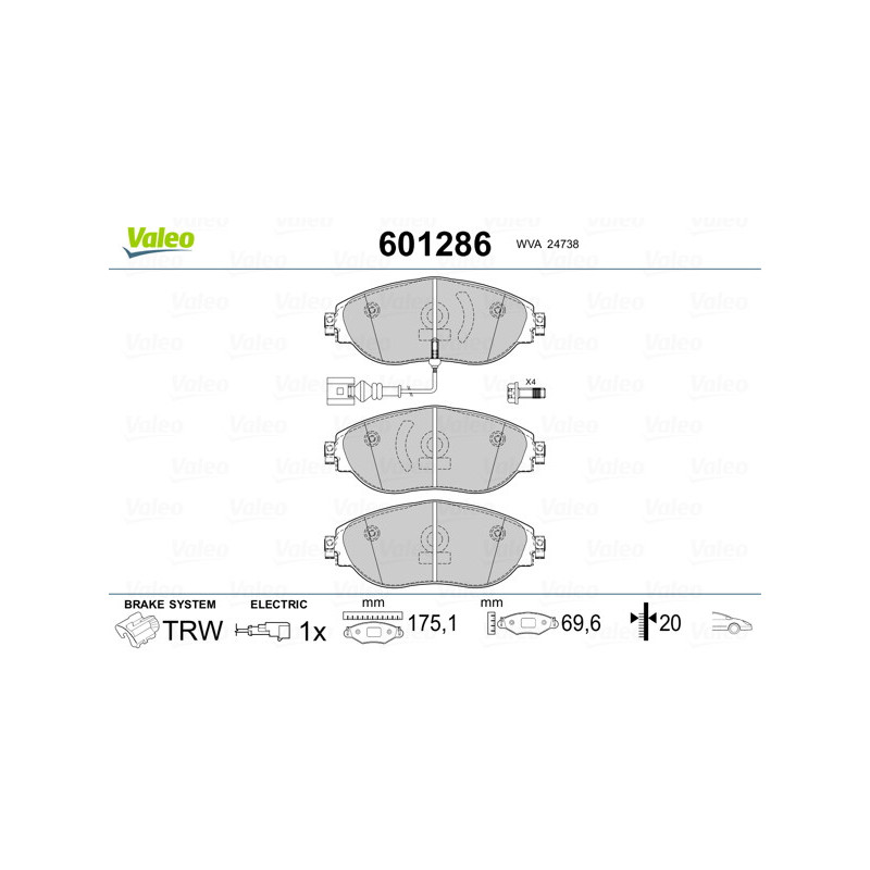 Jeu de quatre plaquettes de frein à disque VALEO