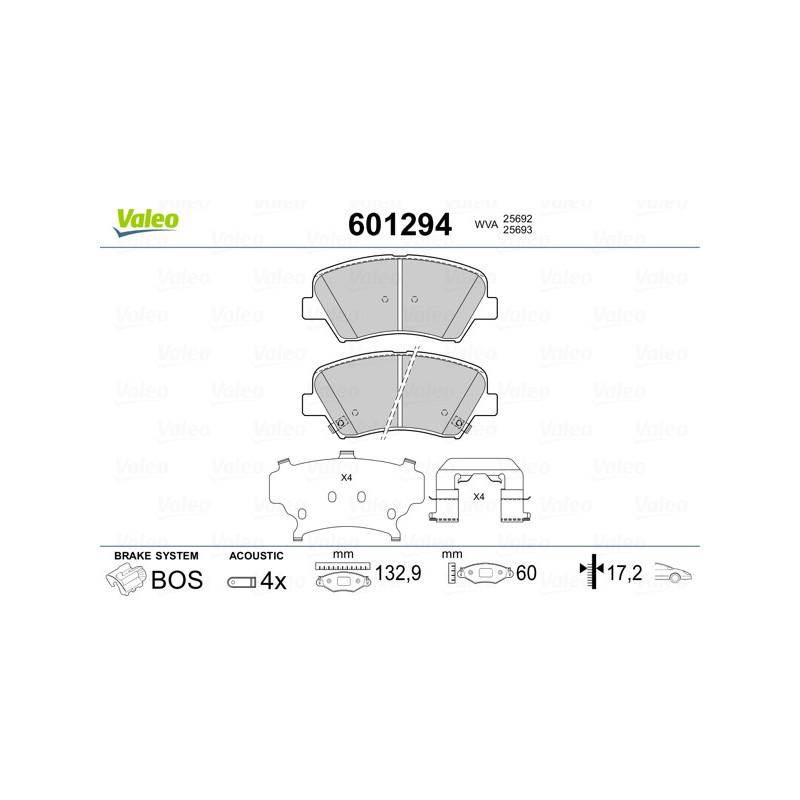 Jeu de quatre plaquettes de frein à disque VALEO