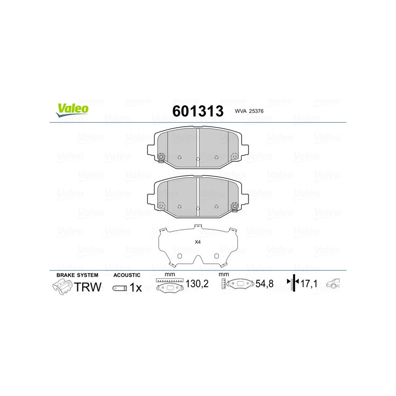 Jeu de quatre plaquettes de frein à disque VALEO