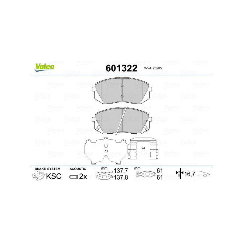 Jeu de quatre plaquettes de frein à disque VALEO
