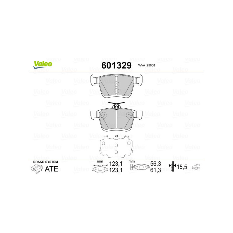 Jeu de quatre plaquettes de frein à disque VALEO