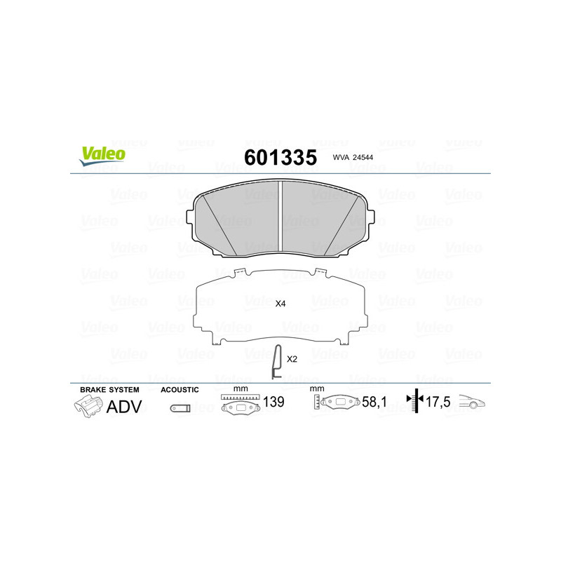 Jeu de quatre plaquettes de frein à disque VALEO
