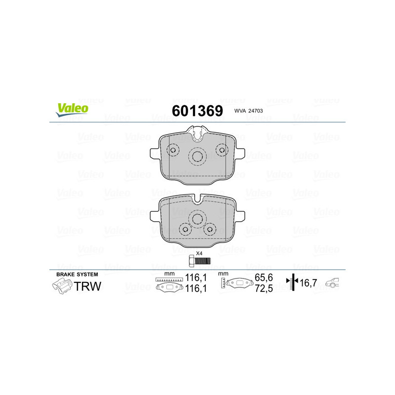Jeu de quatre plaquettes de frein à disque VALEO