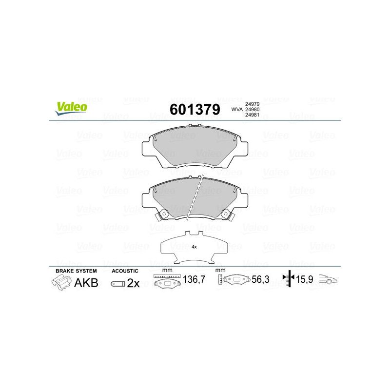 Jeu de quatre plaquettes de frein à disque VALEO