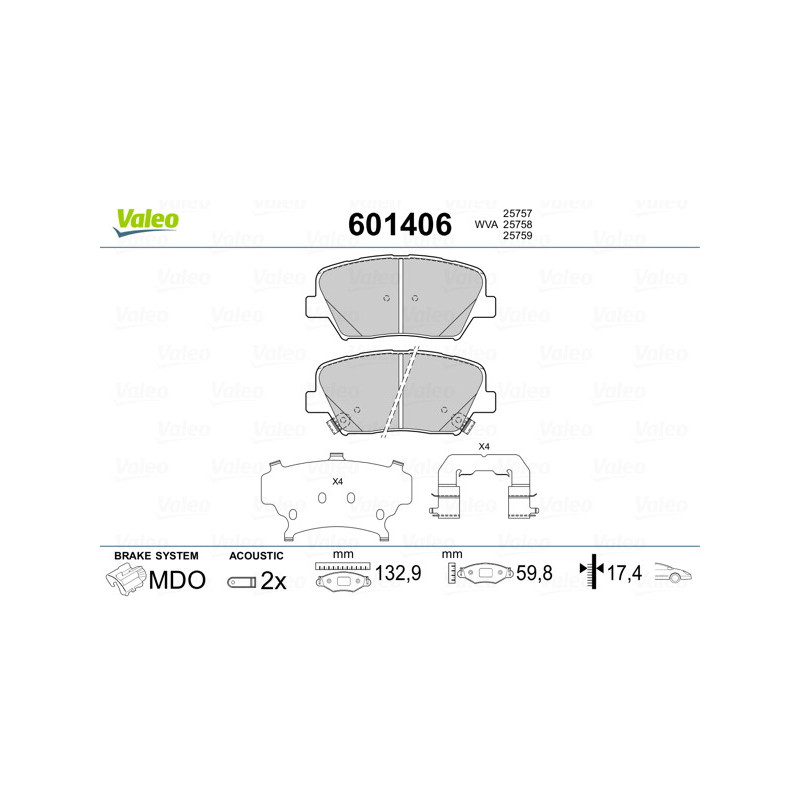 Jeu de quatre plaquettes de frein à disque VALEO