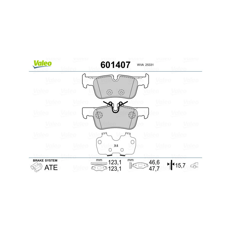 Jeu de quatre plaquettes de frein à disque VALEO
