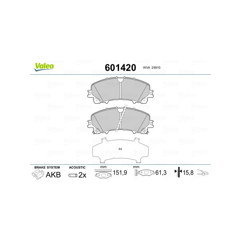 Jeu de quatre plaquettes de frein à disque VALEO