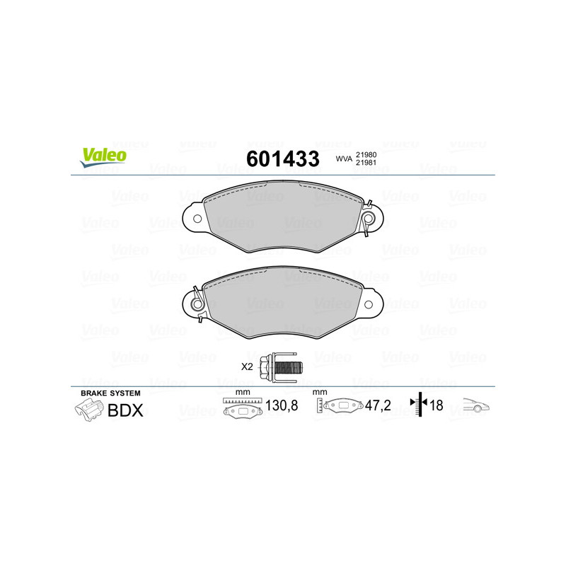 Jeu de quatre plaquettes de frein à disque VALEO