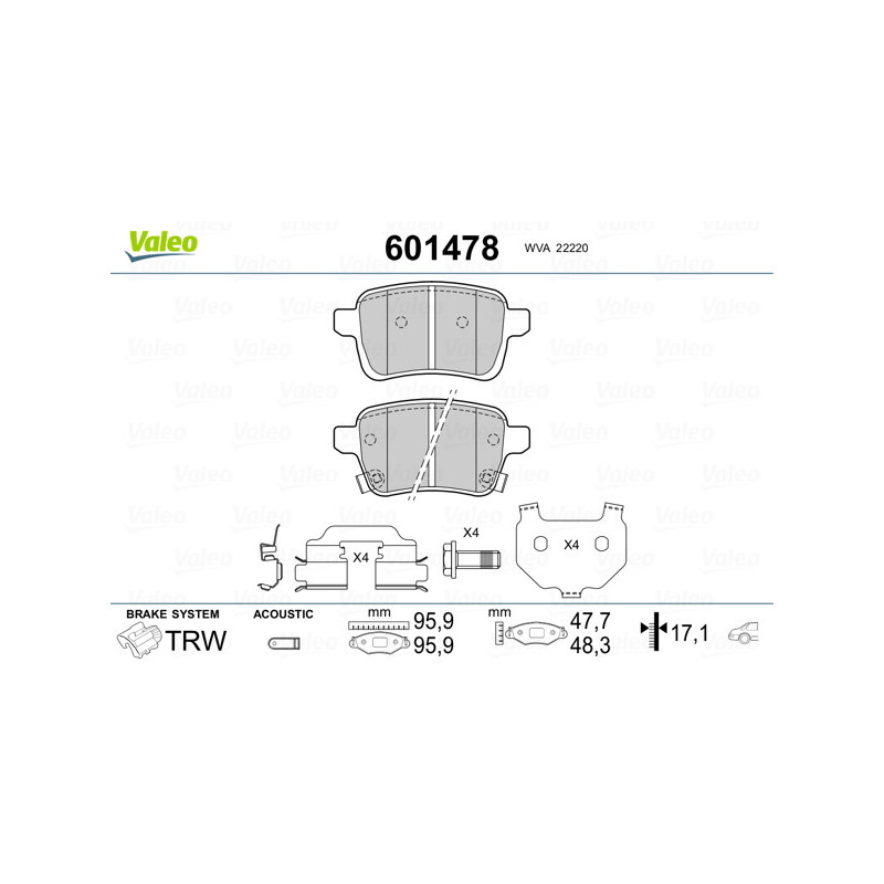 Jeu de quatre plaquettes de frein à disque VALEO