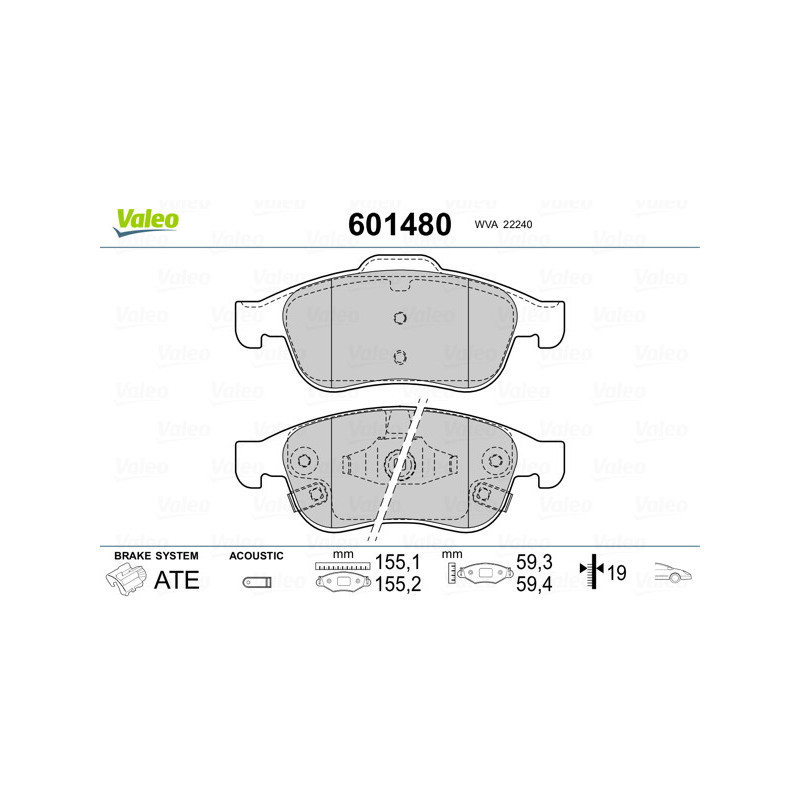 Jeu de quatre plaquettes de frein à disque VALEO