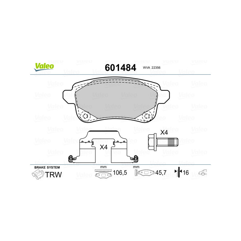 Jeu de quatre plaquettes de frein à disque VALEO