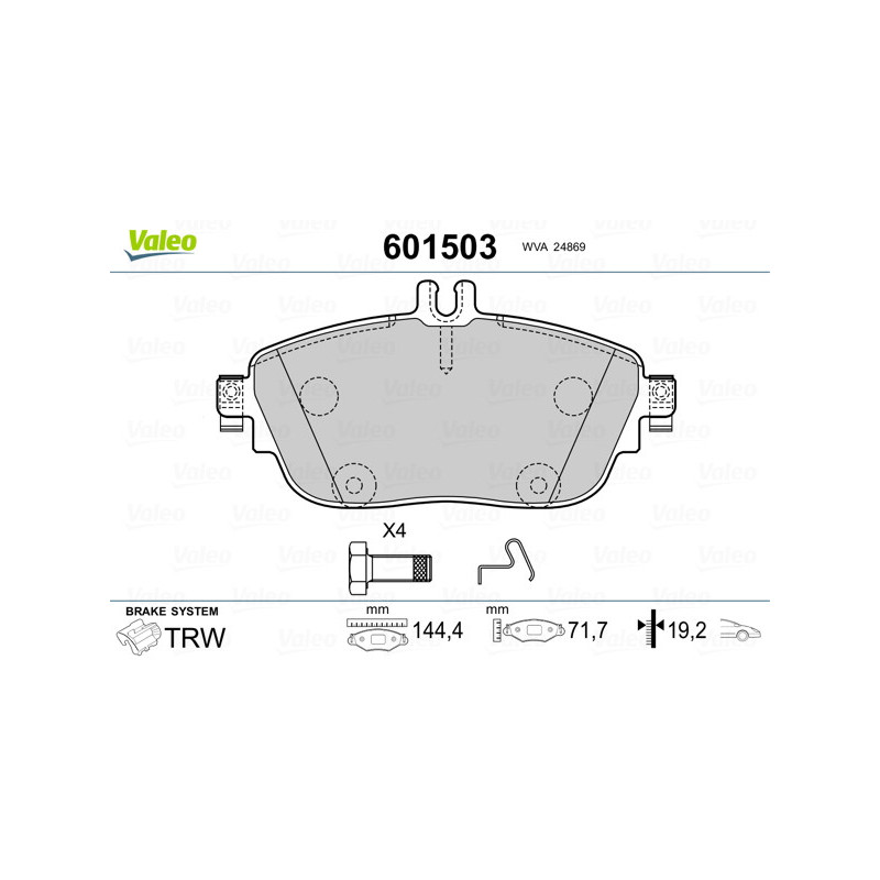 Jeu de quatre plaquettes de frein à disque VALEO