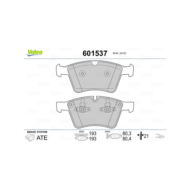 Jeu de quatre plaquettes de frein à disque VALEO