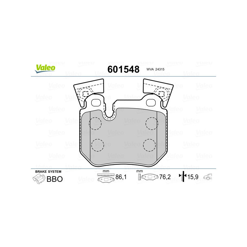 Jeu de quatre plaquettes de frein à disque VALEO