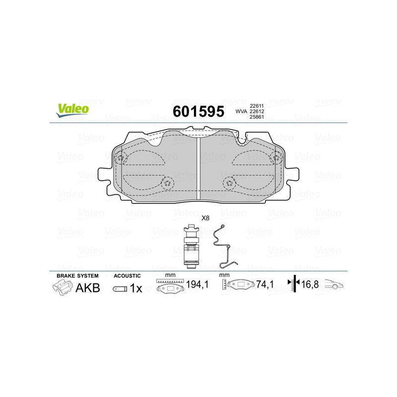 Jeu de quatre plaquettes de frein à disque VALEO