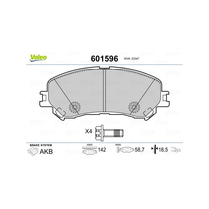Jeu de quatre plaquettes de frein à disque VALEO