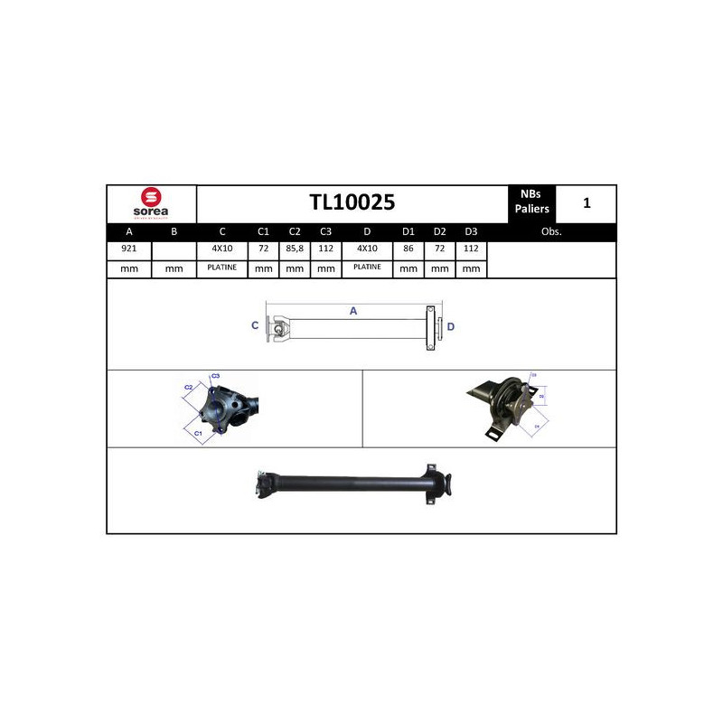 Arbre de transmission (entraînement essieux) EAI