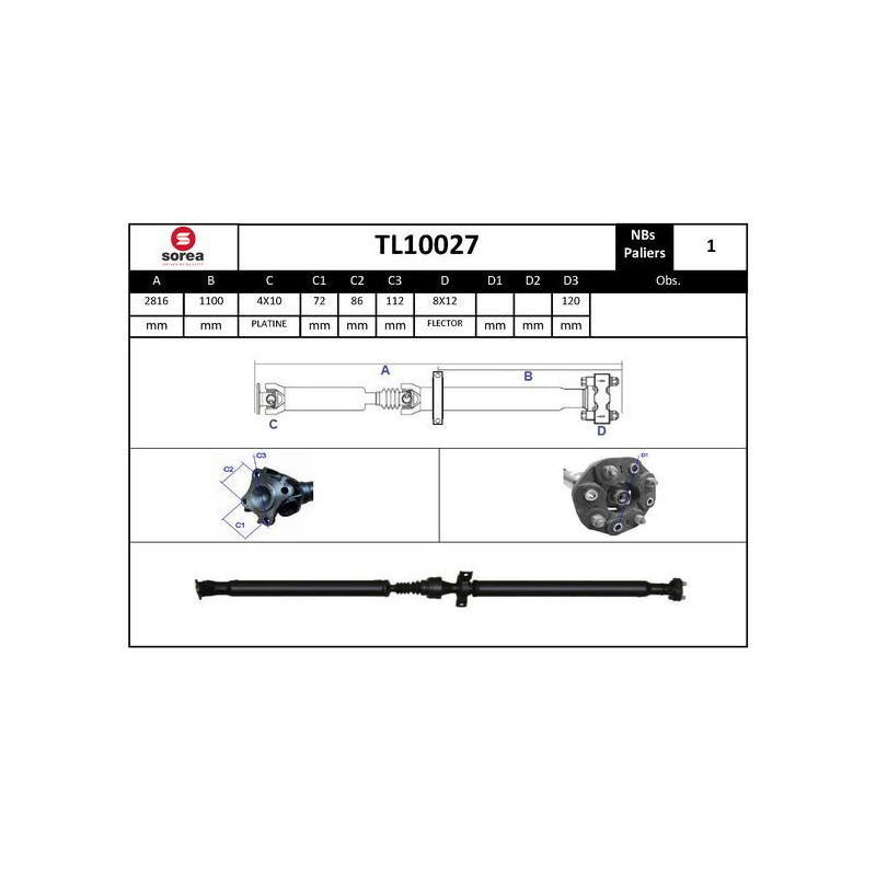 Arbre de transmission (entraînement essieux) EAI