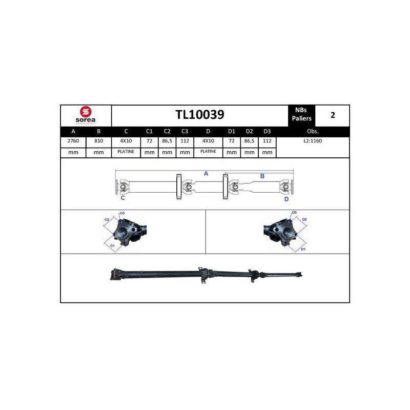 Arbre de transmission (entraînement essieux) EAI
