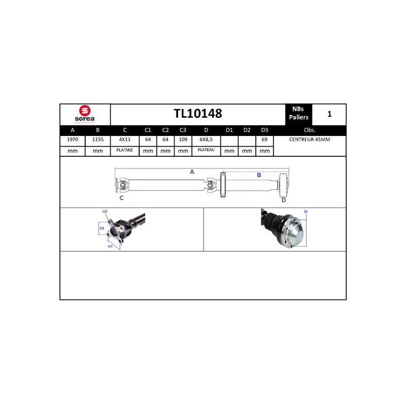 Arbre de transmission (entraînement essieux) EAI