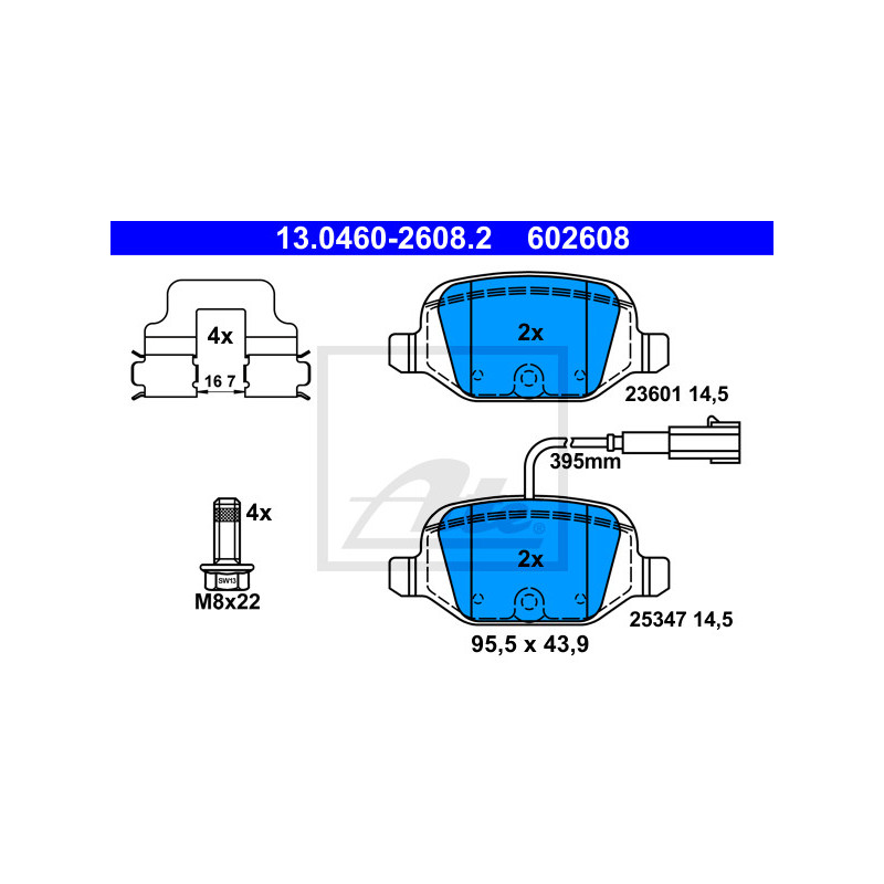 Jeu de quatre plaquettes de frein à disque ATE