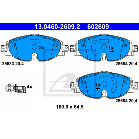 Jeu de quatre plaquettes de frein à disque ATE