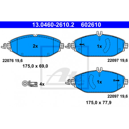 Jeu de quatre plaquettes de frein à disque ATE