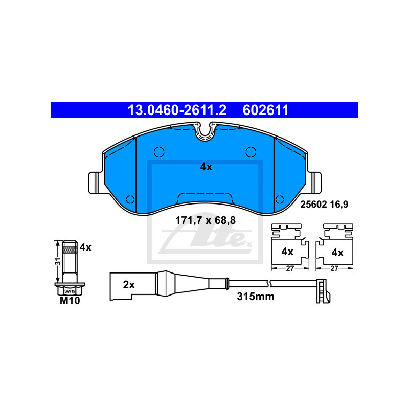 Jeu de quatre plaquettes de frein à disque ATE