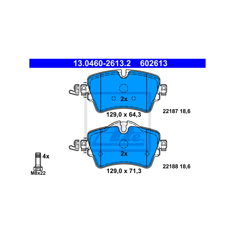 Jeu de quatre plaquettes de frein à disque ATE