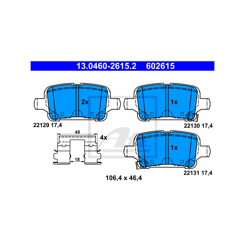 Jeu de quatre plaquettes de frein à disque ATE