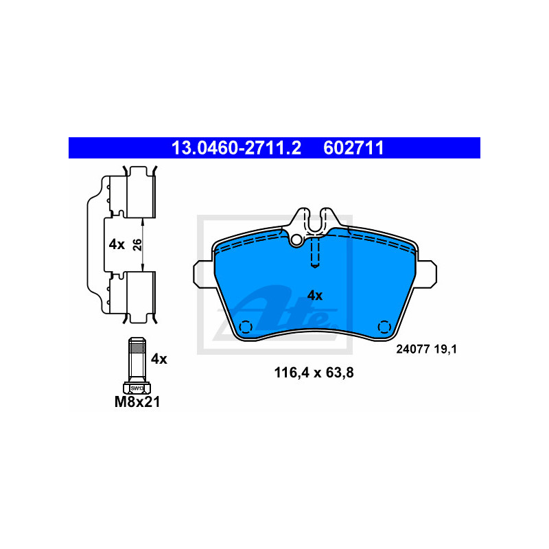 Jeu de quatre plaquettes de frein à disque ATE