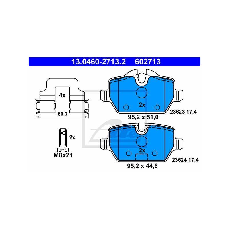 Jeu de quatre plaquettes de frein à disque ATE