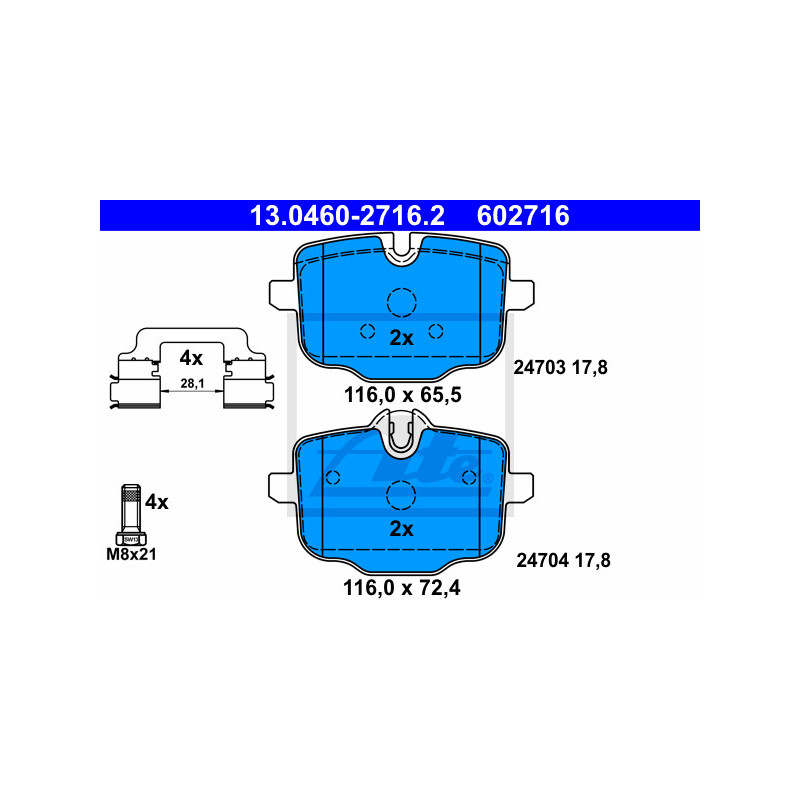 Jeu de quatre plaquettes de frein à disque ATE