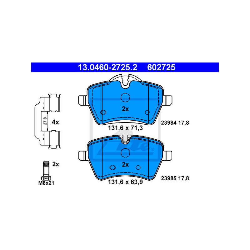Jeu de quatre plaquettes de frein à disque ATE