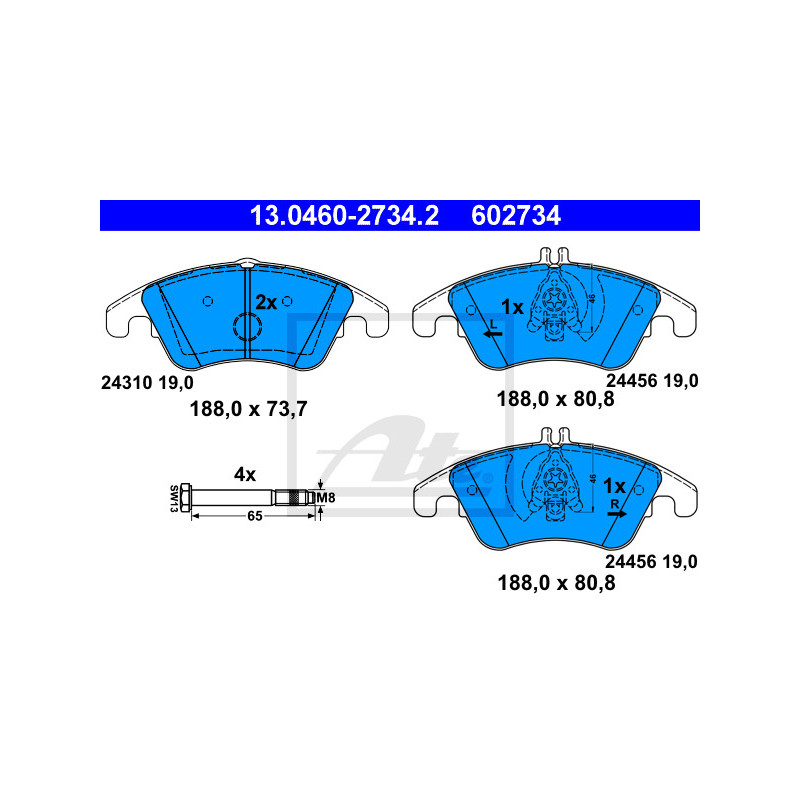 Jeu de quatre plaquettes de frein à disque ATE