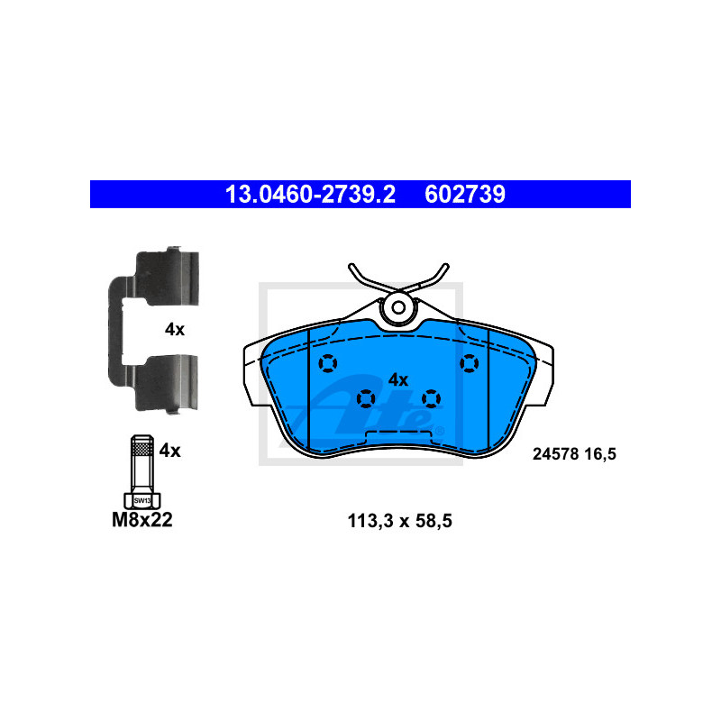 Jeu de quatre plaquettes de frein à disque ATE