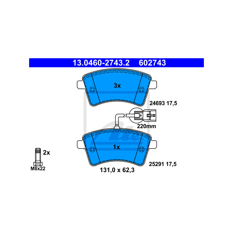Jeu de quatre plaquettes de frein à disque ATE