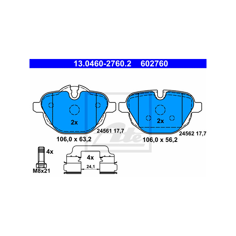 Jeu de quatre plaquettes de frein à disque ATE