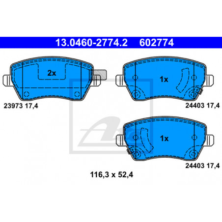 Jeu de quatre plaquettes de frein à disque ATE
