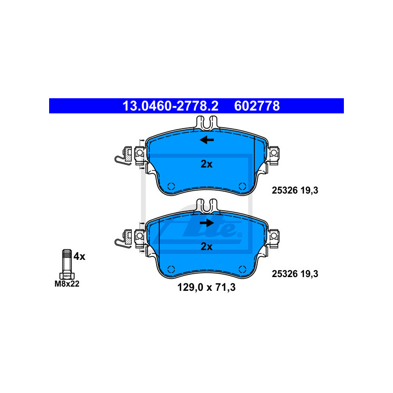 Jeu de quatre plaquettes de frein à disque ATE