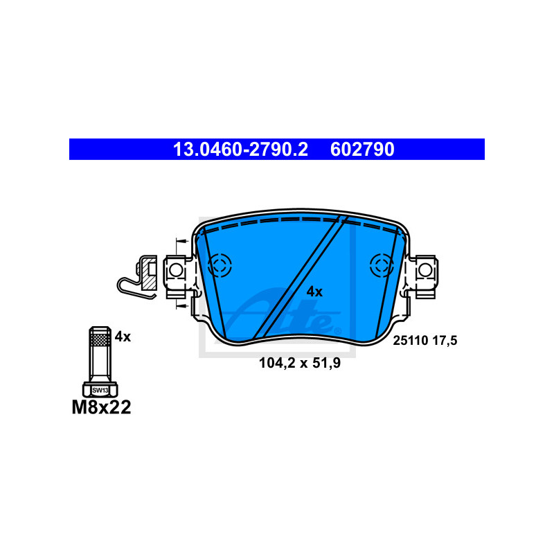Jeu de quatre plaquettes de frein à disque ATE