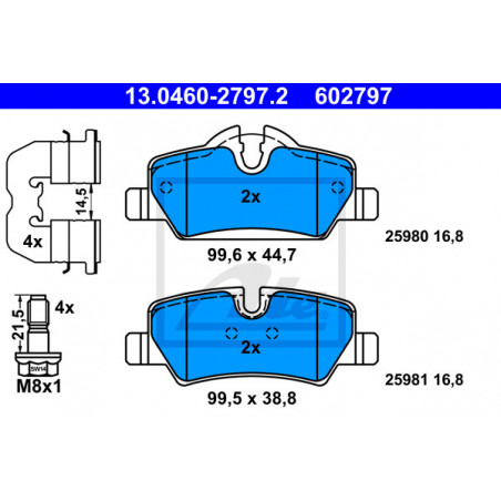 Jeu de quatre plaquettes de frein à disque ATE