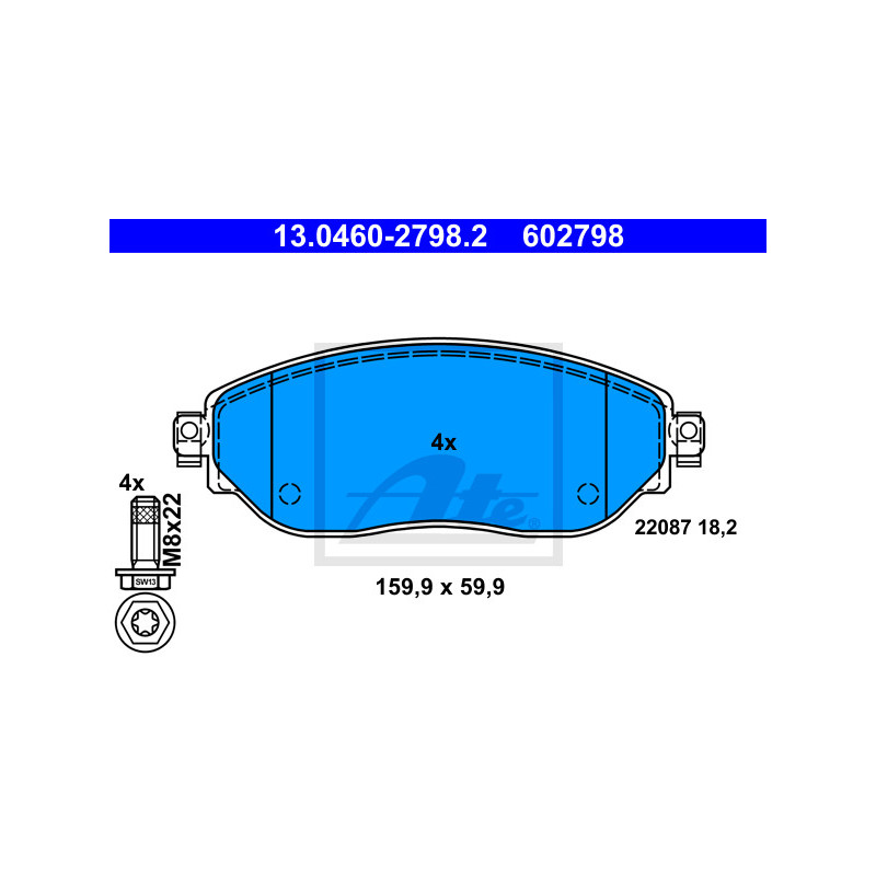 Jeu de quatre plaquettes de frein à disque ATE
