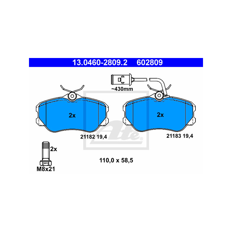 Jeu de quatre plaquettes de frein à disque ATE