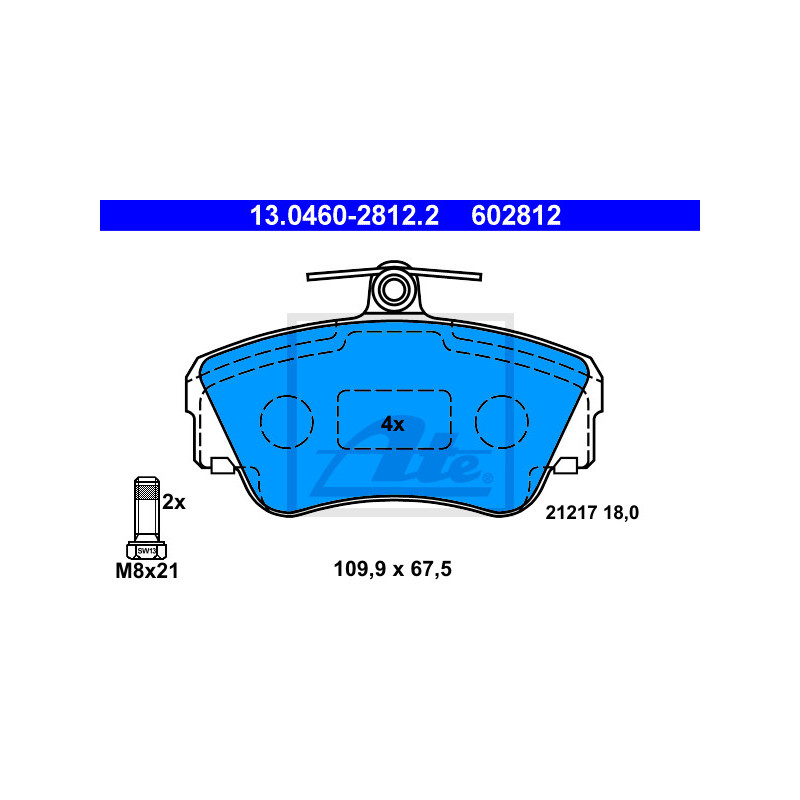 Jeu de quatre plaquettes de frein à disque ATE
