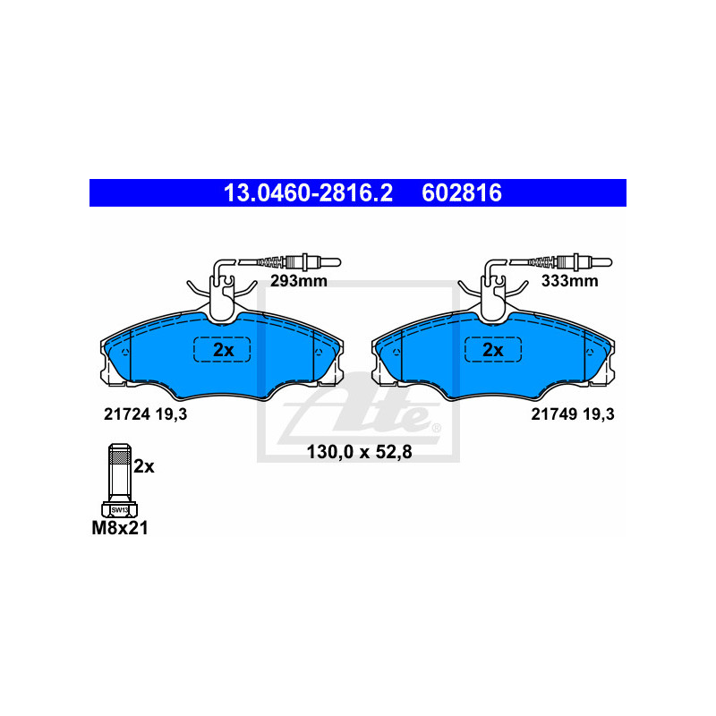 Jeu de quatre plaquettes de frein à disque ATE