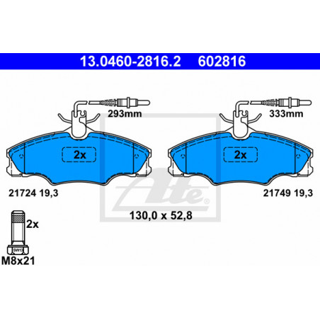 Jeu de quatre plaquettes de frein à disque ATE
