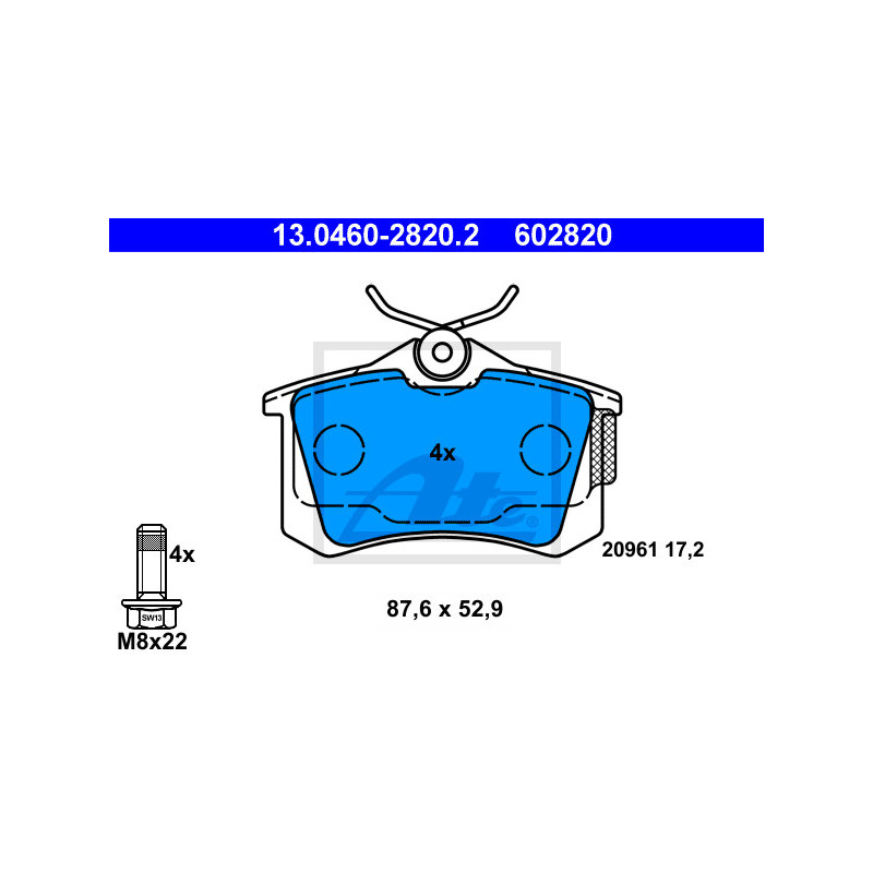Jeu de quatre plaquettes de frein à disque ATE